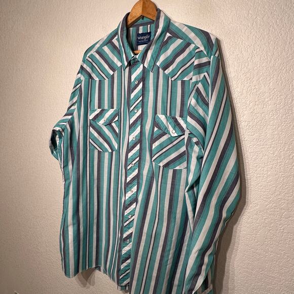 Vintage Wrangler Western Shirts Men's Pearl Snap Long Sleeve‎ Shirt 2XL - Picture 2 of 11